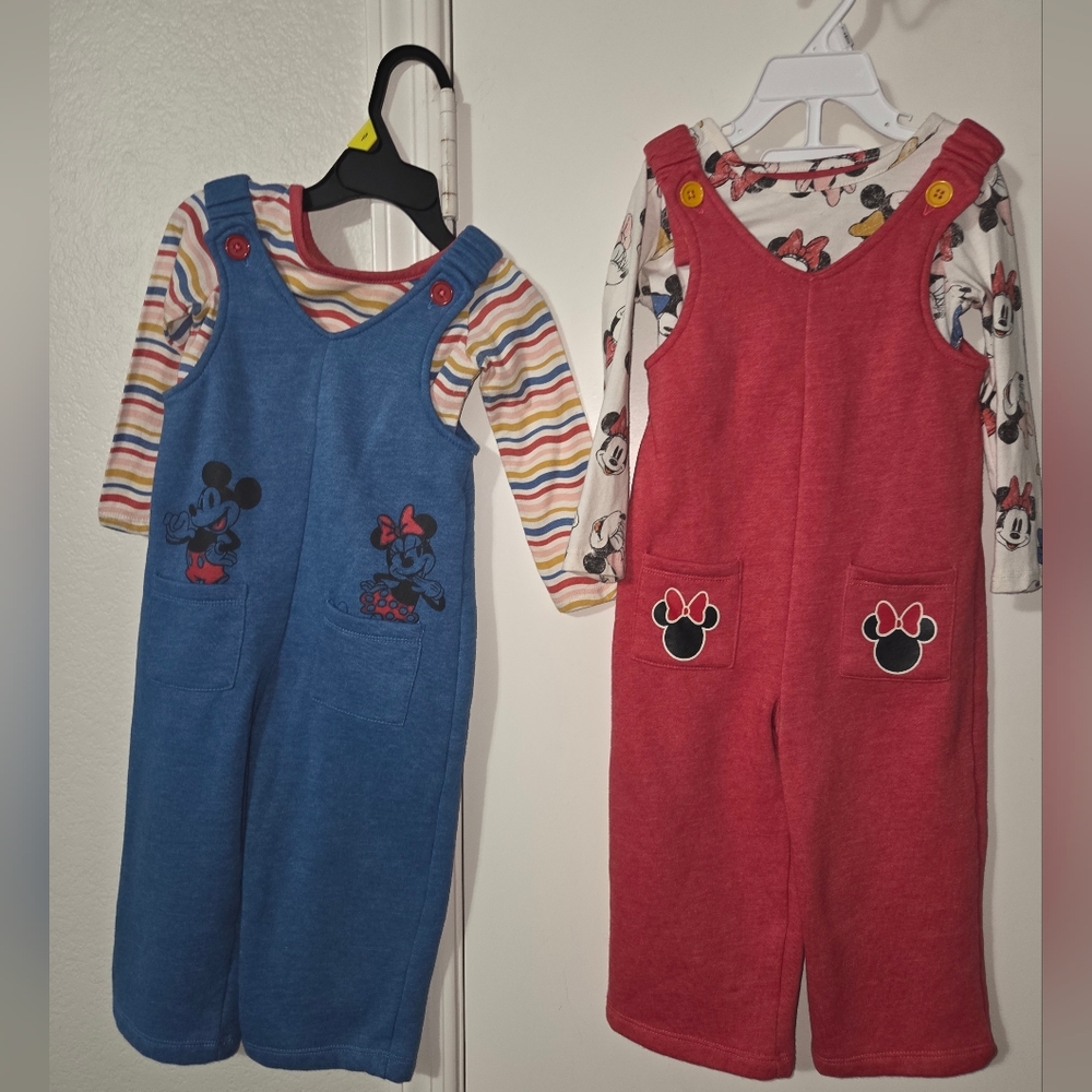 Disney Blue and Red Mickey & Minnie Overalls Set Twins Bundel 2t